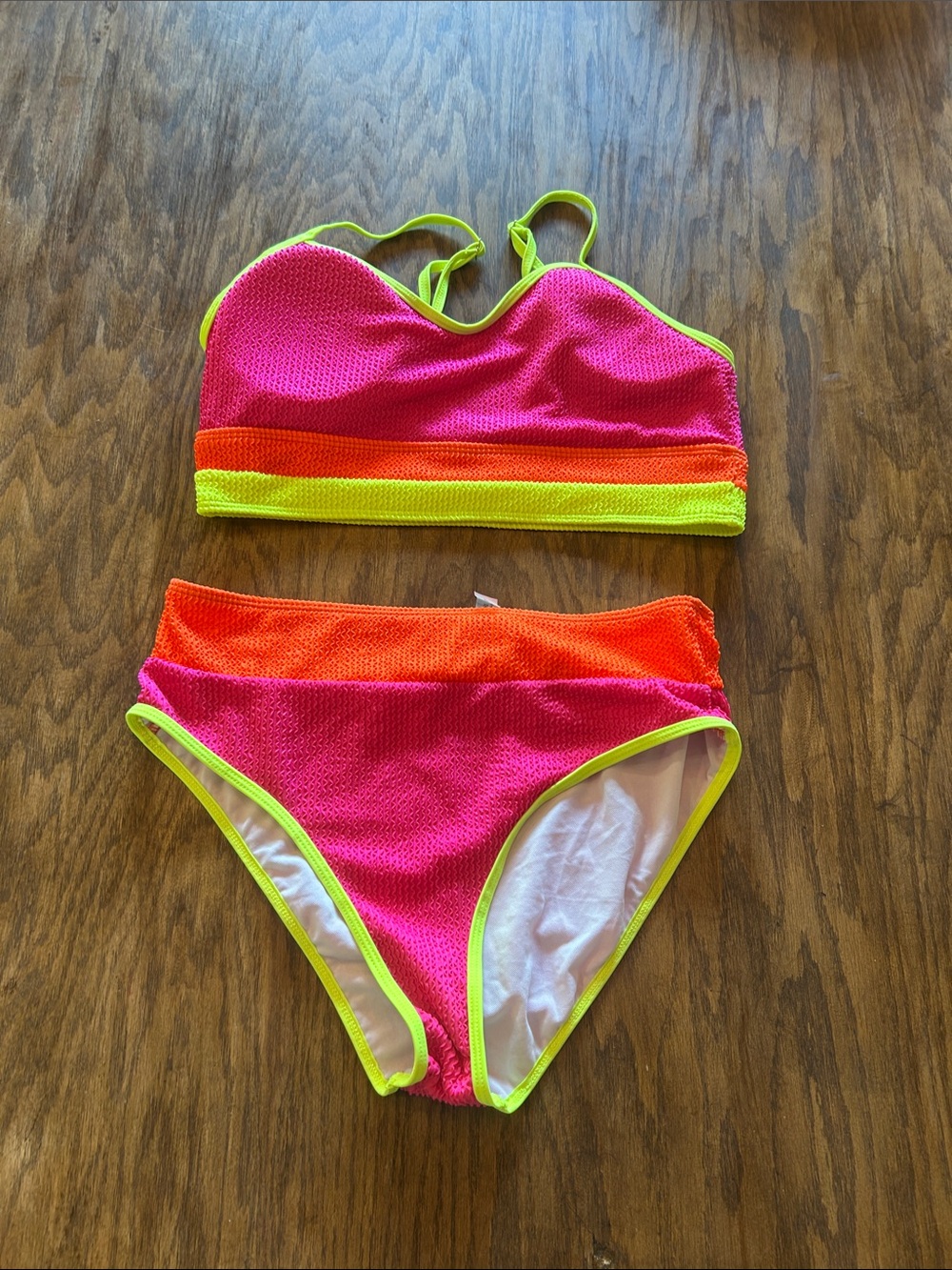 SHEIN Neon Pink, Orange & Lime High-Waist Bikini Set